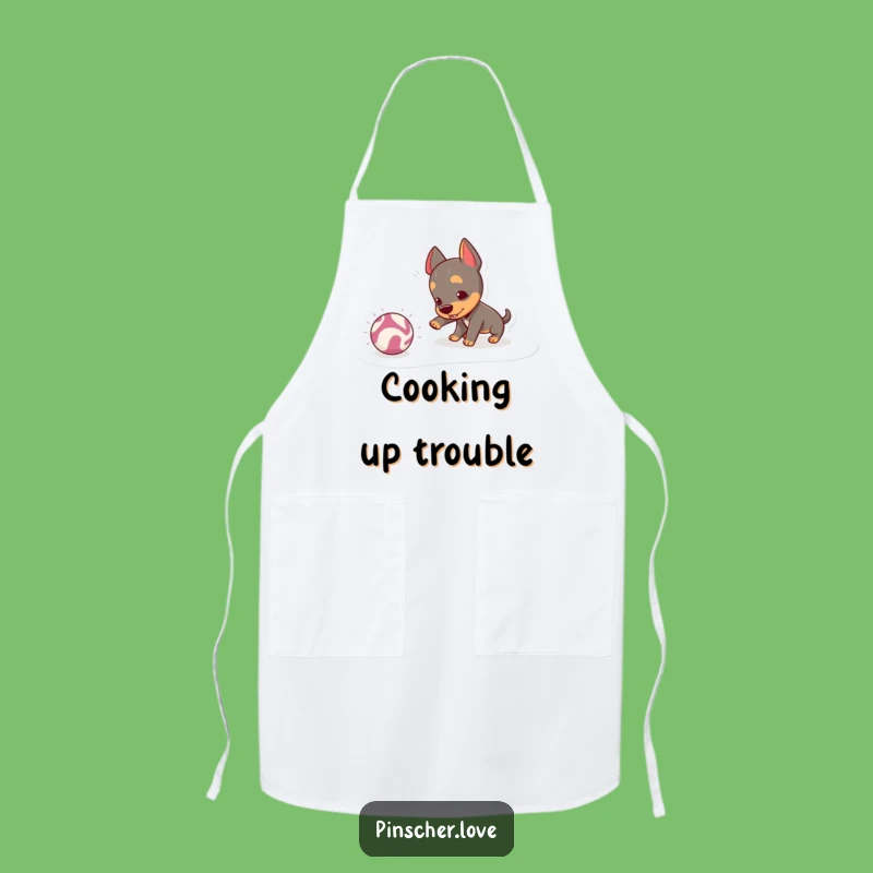 Funny Pinscher Nudging Ball Apron: Cook with Playful Paws!