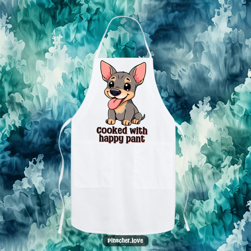 Funny Pinscher Apron - A happy pinscher dog panting with its tongue lolling out, ready to bring playful humor and enthusiasm to the kitchen.
