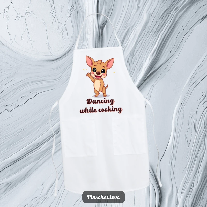Funny Pinscher Apron: A dog does a happy wiggle dance, radiating pure joy and enthusiasm for cooking.