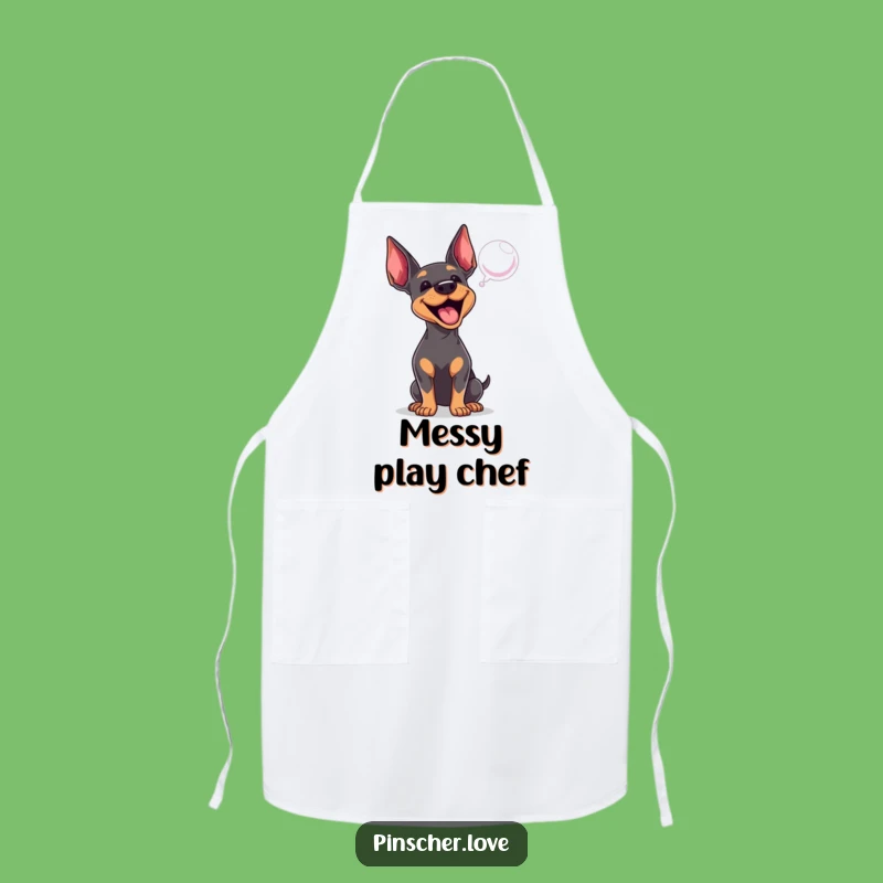 Funny Pinscher Apron: Barking at Bubble, Kitchen Dog Lover Cheer