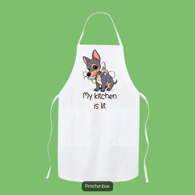 Funny Pinscher Apron: Festive Fairy Light Tangles, Kitchen Gift