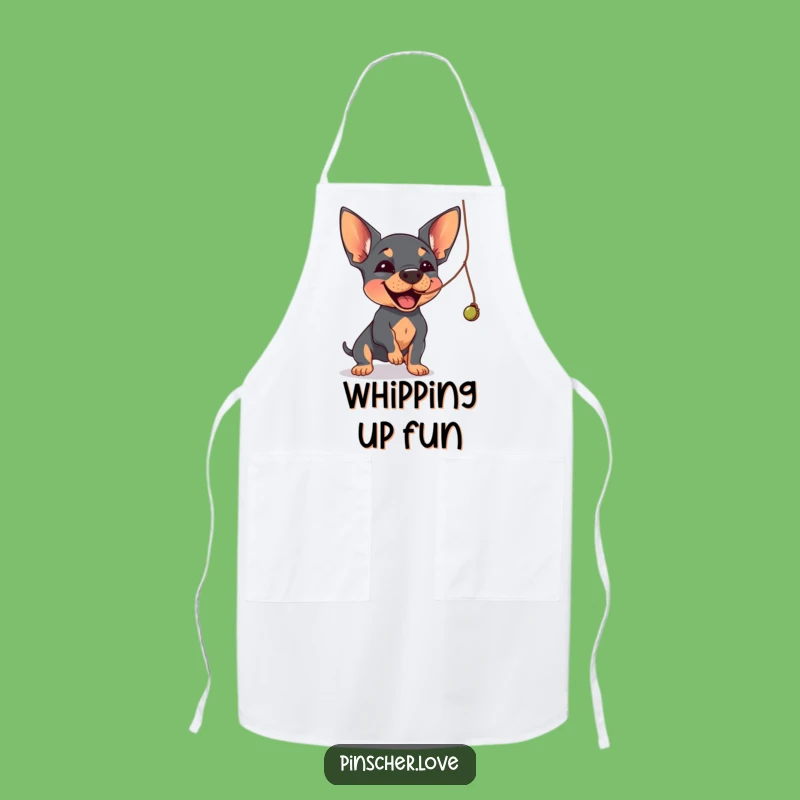 Funny Pinscher Apron: Playful String Batting Action, Kitchen Gift