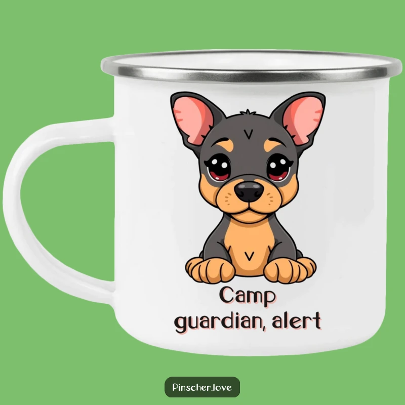 Funny Pinscher Camping Mug: Alert Guard Dog, Outdoor Toy Protector Gift