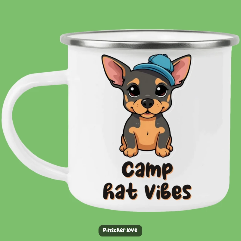 Funny Pinscher Cap Camping Mug: Dapper Sips for Outdoor Adventures