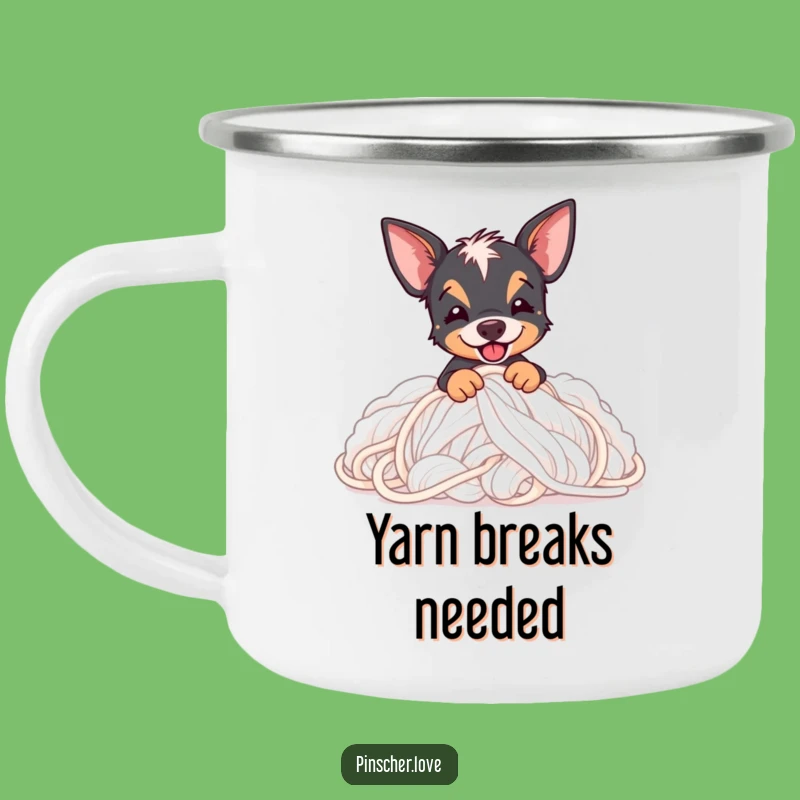Funny Pinscher Camping Mug: Yarn-Loving Dog Adventures, Outdoor Gift