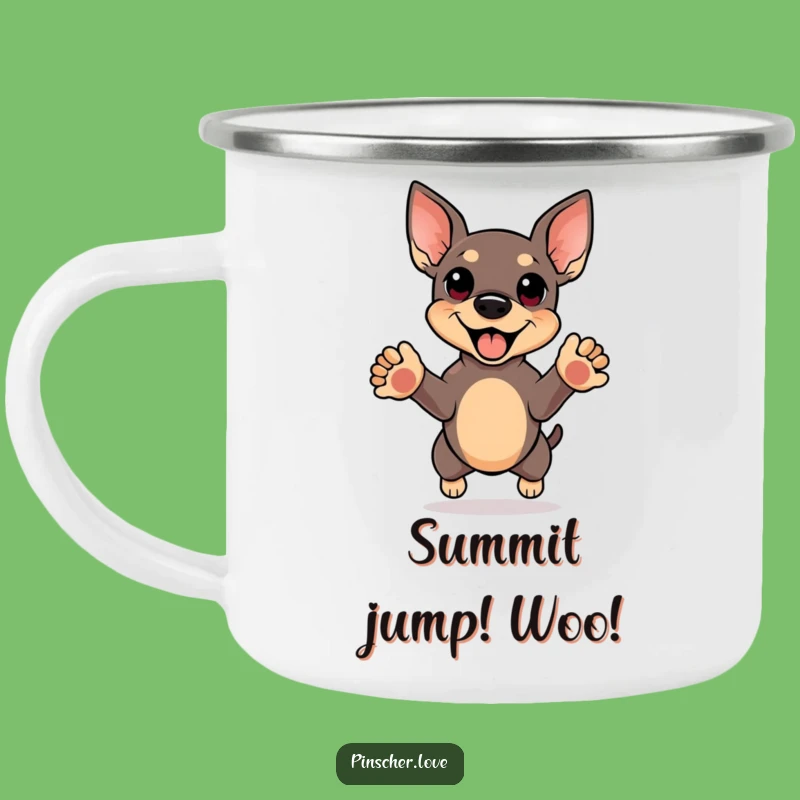 Funny Pinscher Happy Jump Camping Mug - Outdoor Joy and Hilarious Dog Gift