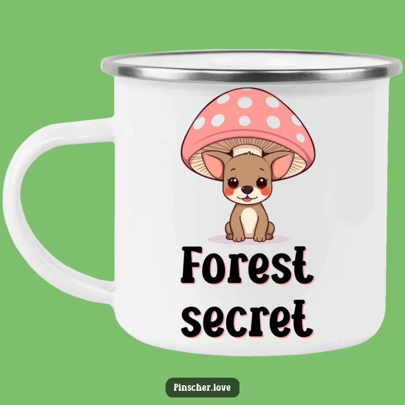 Funny Pinscher Mushroom Enamel Mug: Durable & Hilarious Outdoor Adventure Gift