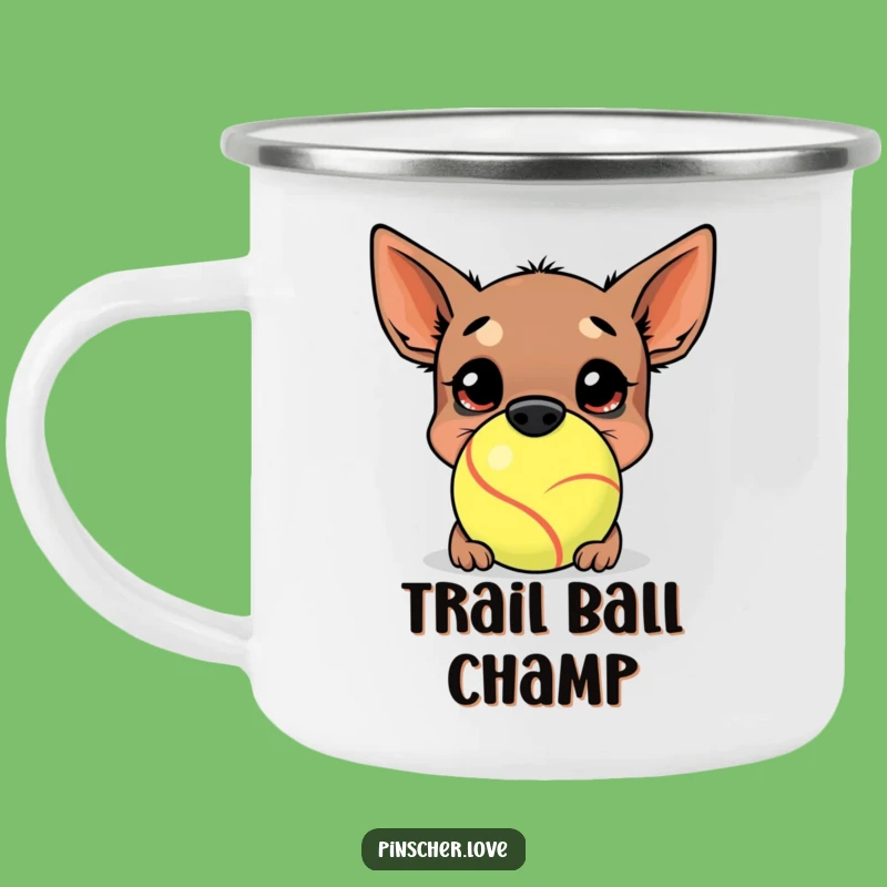 Funny Pinscher's Giant Tennis Ball Camping Mug: Adventure Fuelled by Canine Comedy