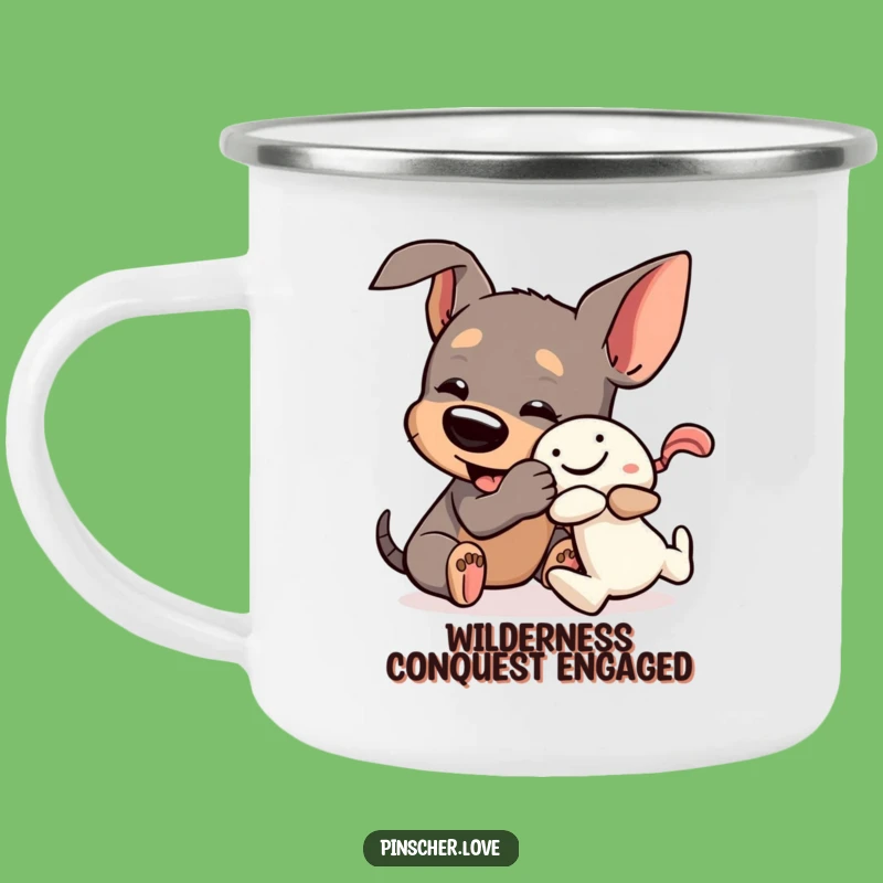 Funny Pinscher Toy Wrestle Camping Mug: Durable Outdoor Cup for Dog Enthusiasts