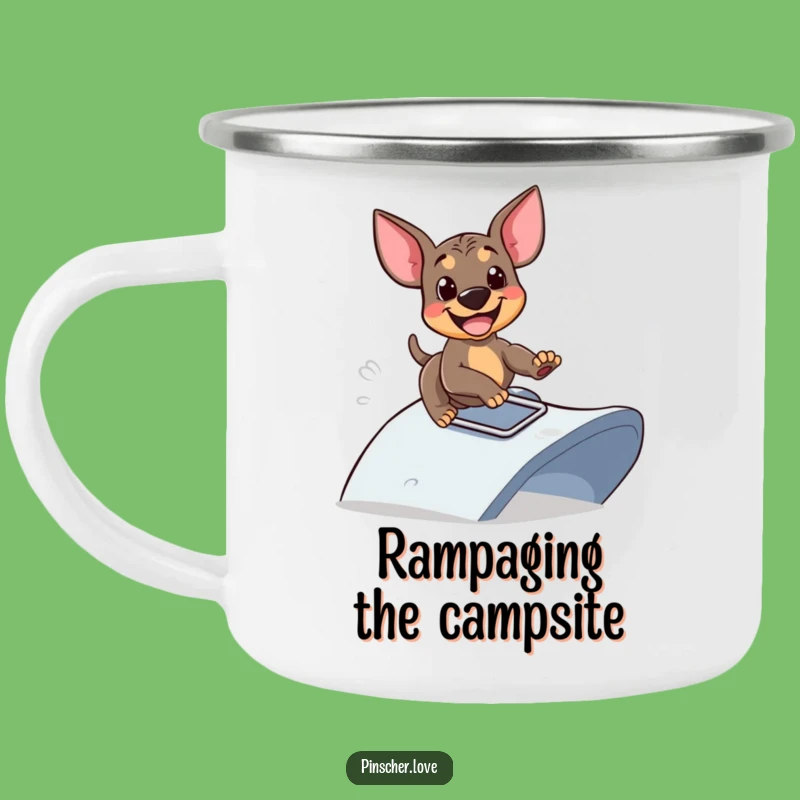 Funny Sliding Pinscher Camping Mug: Adventure Fuel for Thrill Seekers