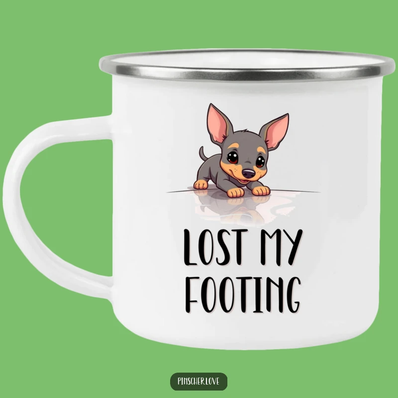 Funny Slipping Pinscher Camping Mug - Durable Dog Gift for Outdoor Laughs