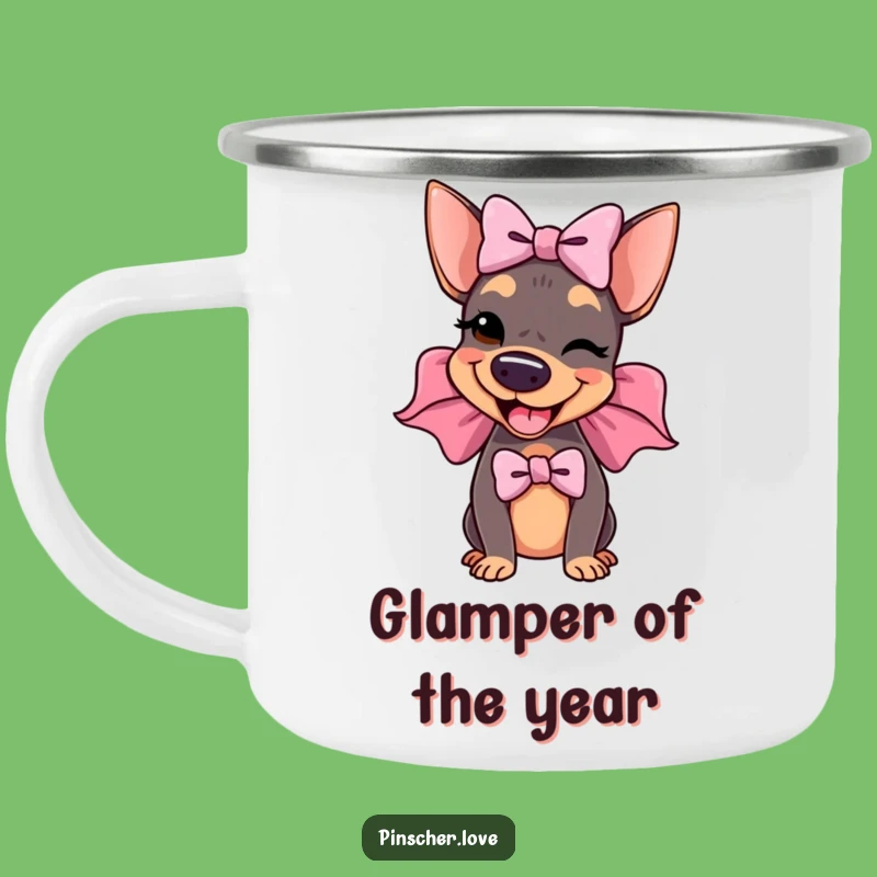 Funny Winking Pinscher Bow Camping Mug: Sip with Sass on Your Adventures!