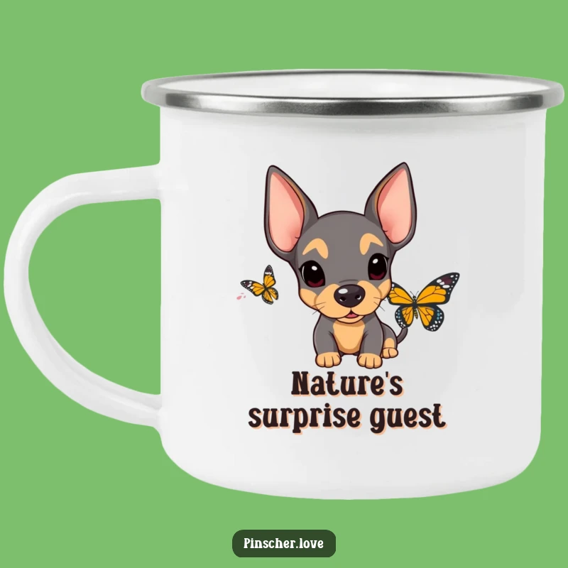 Funny Surprised Pinscher Camping Mug - Adventure with This Shocked Pup!