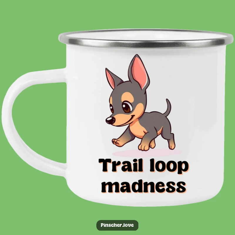 Funny Pinscher Tail Chase Camping Mug: Adventure Fuel for Fun Lovers