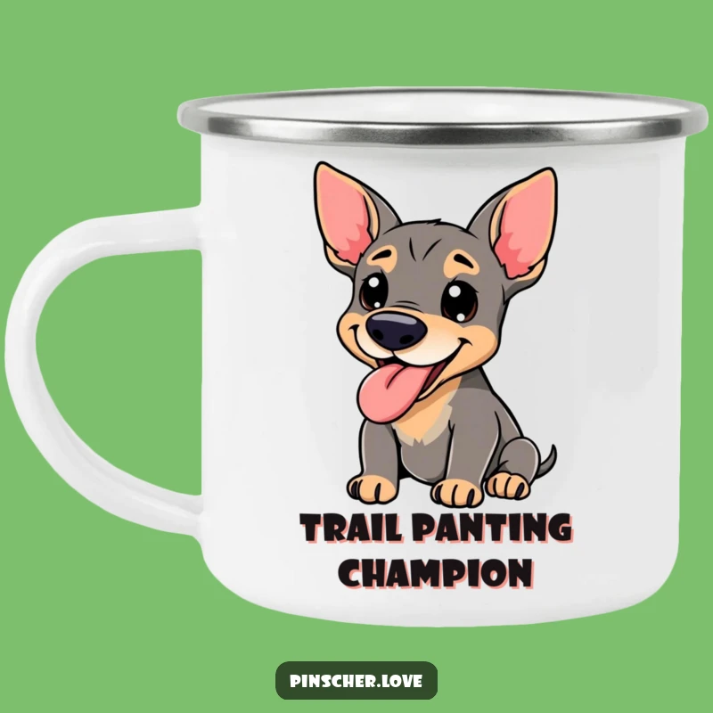 Funny Pinscher Camping Mug - Outdoor Happy Panting Dog, Adventure Gift