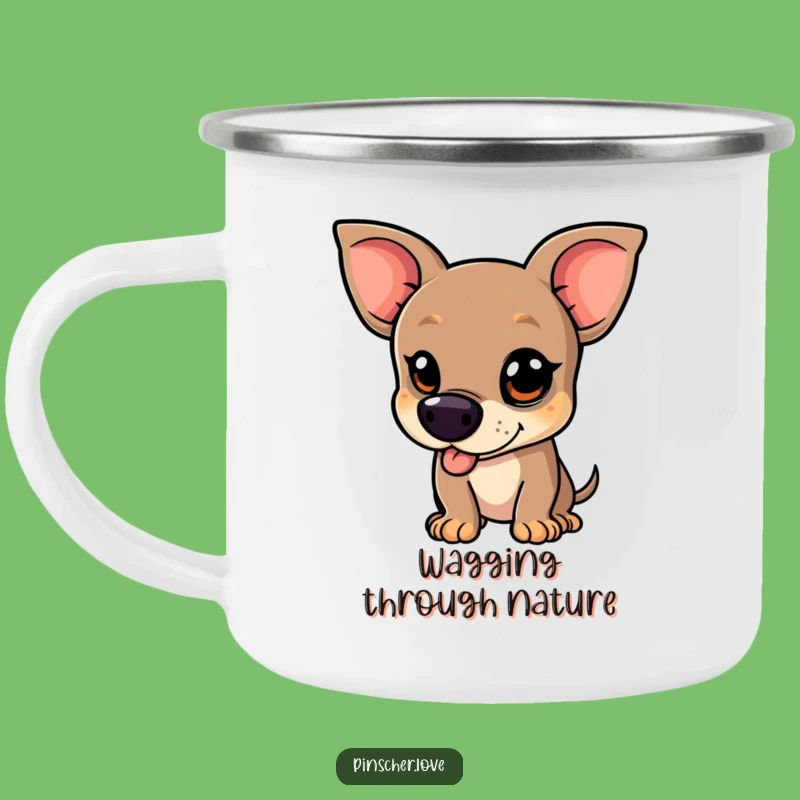 Funny Pinscher Camping Mug - Outdoor Mischievous Wagging Dog, Adventure Gift