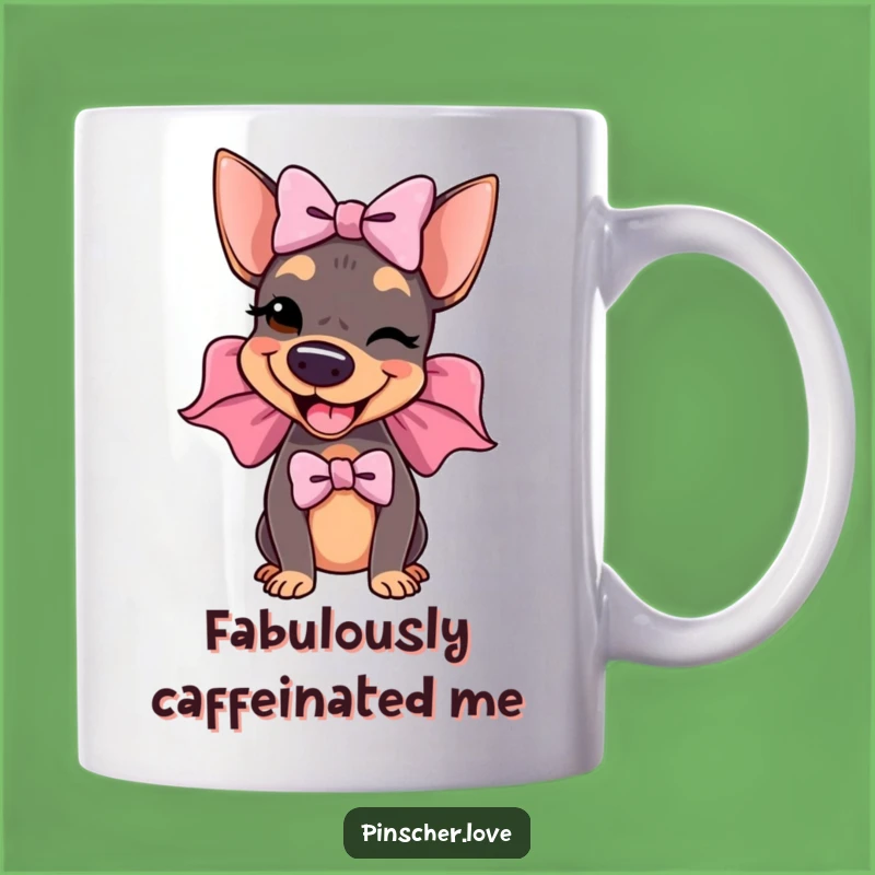 Funny Winking Pinscher Bow Mug: The Perfect Humorous Gift for Posh Pups!