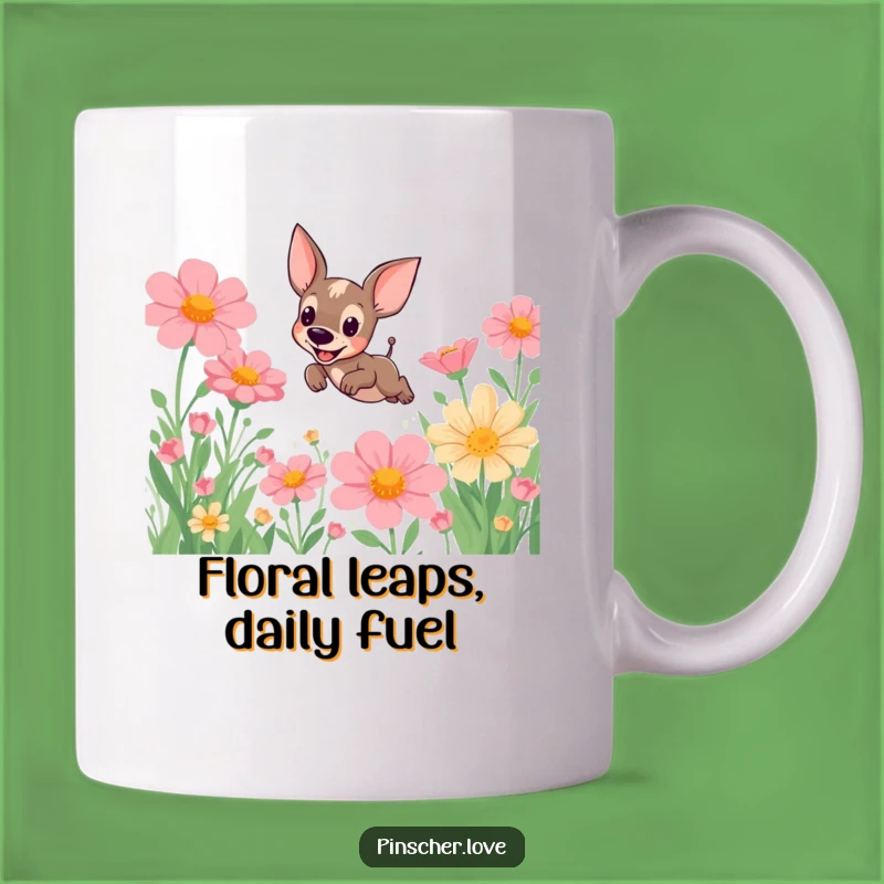 Funny Pinscher Flower Leap Mug: A Hilarious Gift for Dog Lovers