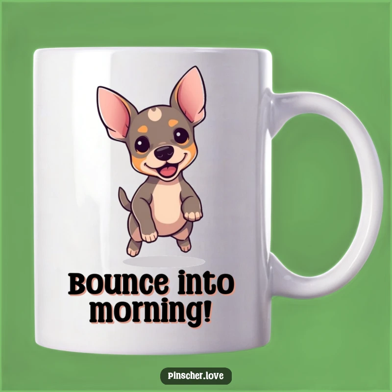 Funny Pinscher Dog Mug: Perky Ears Bouncing Excitedly - Perfect Gift for Dog Lovers