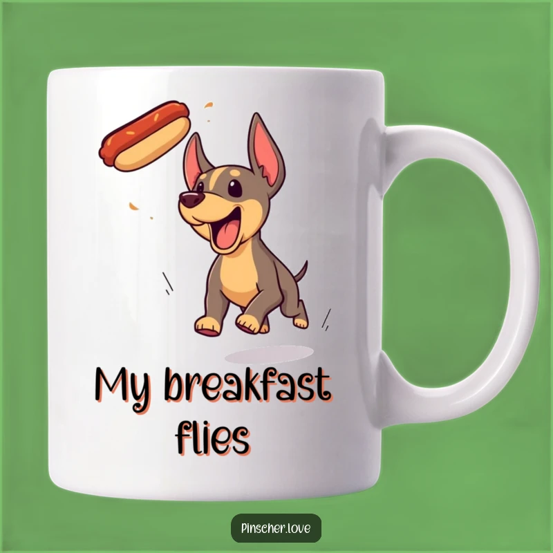 Funny Pinscher Hotdog Chase Mug - Hilarious Canine Comedy Gift for Dog Lovers