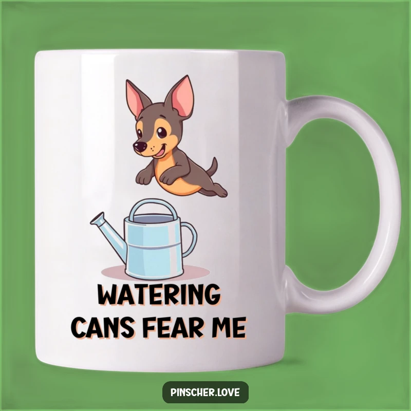 Funny Pinscher Leaping Watering Can Mug: Hilarious Dog Gift for Pet Lovers