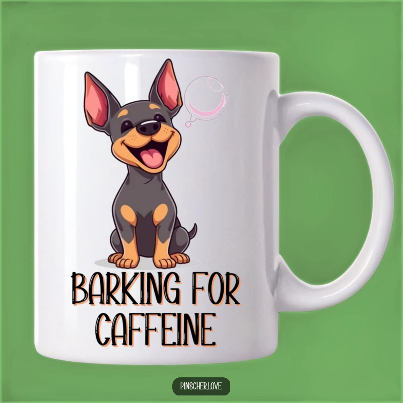 Funny Pinscher Mug: Barking at Bubble, Playful Dog Enthusiast Gift