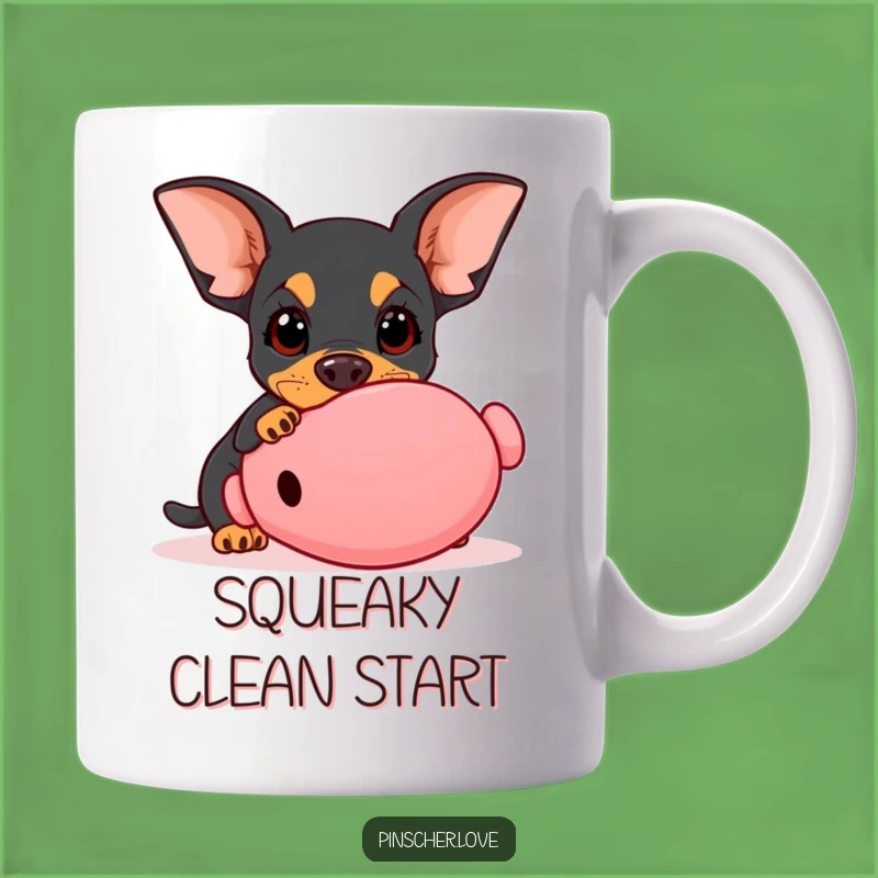 Funny Pinscher Mug: Innocent Eyes & Squeaky Toy - Playful Dog Gift