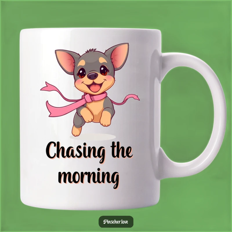 Funny Pinscher Puppy Ribbon Chase Mug - Exciting Play, Perfect Gift