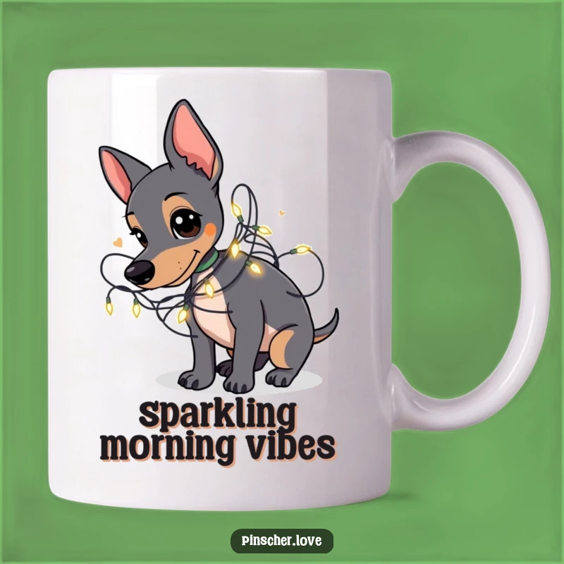 Funny Pinscher Fairy Light Mug: Tangled Dog Christmas Fun, Gift Idea