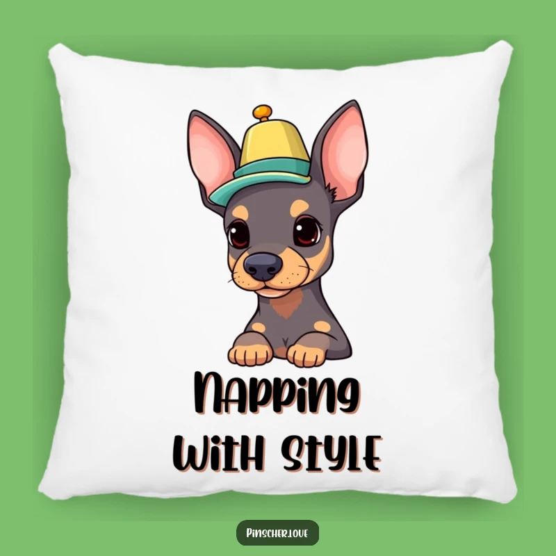 Comfortable Funny Pinscher Pillow: Balancing Hat, Cozy Dog Lover Decor