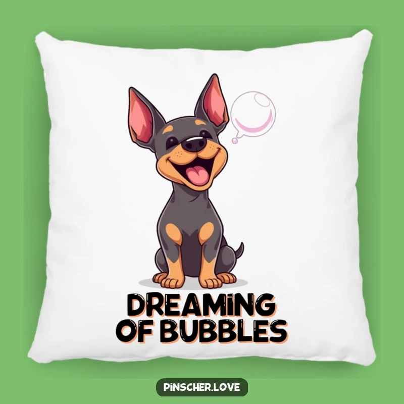 Comfortable Funny Pinscher Pillow: Barking at Bubble, Cozy Dog Lover Decor