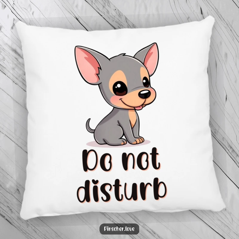 Funny Pinscher pillow featuring a dog hilariously rolling on its back, offering comfort and a chuckle.