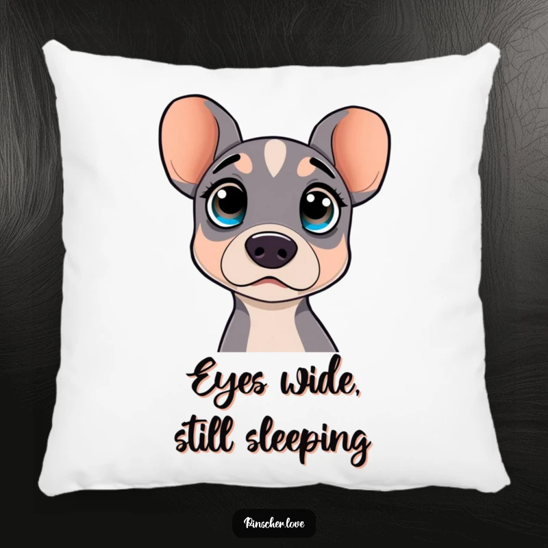 Funny pillow with a surprised pinscher dog showing wide, curious eyes. Soft, cozy, and hilariously expressive.