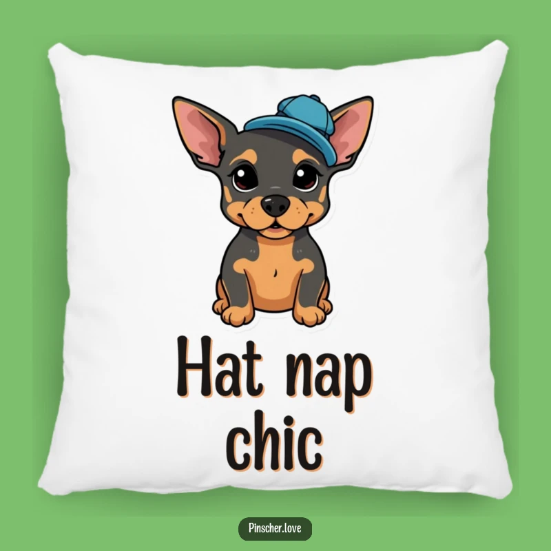 Funny Pinscher Cap Pillow: Cozy Comfort with Dapper Dog Style