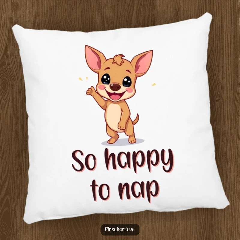 Funny Pinscher Pillow: A dog does a happy wiggle dance, offering comfort and a dose of pure, infectious joy.