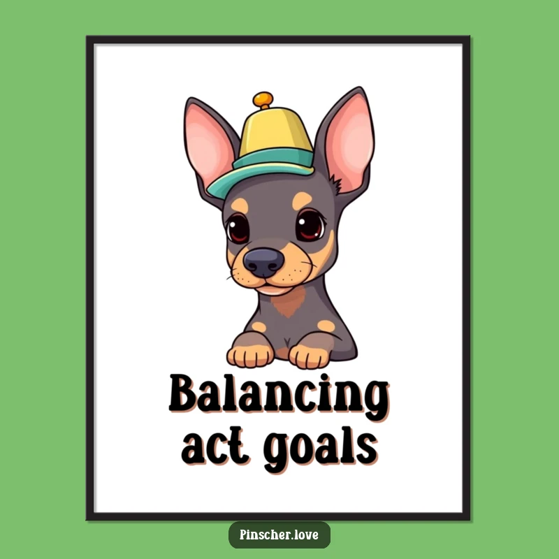 Funny Pinscher Digital Art: Balancing Hat, Instant Stylish Wall Decor