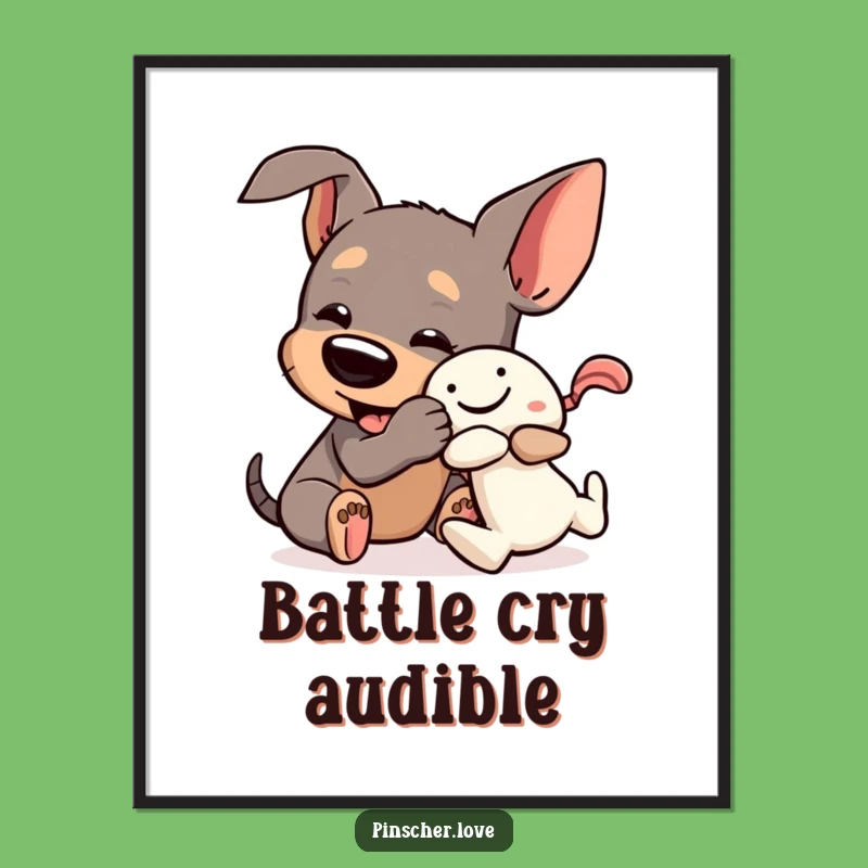 Funny Pinscher Toy Wrestle Digital Art: Playful Canine Art for Digital Spaces