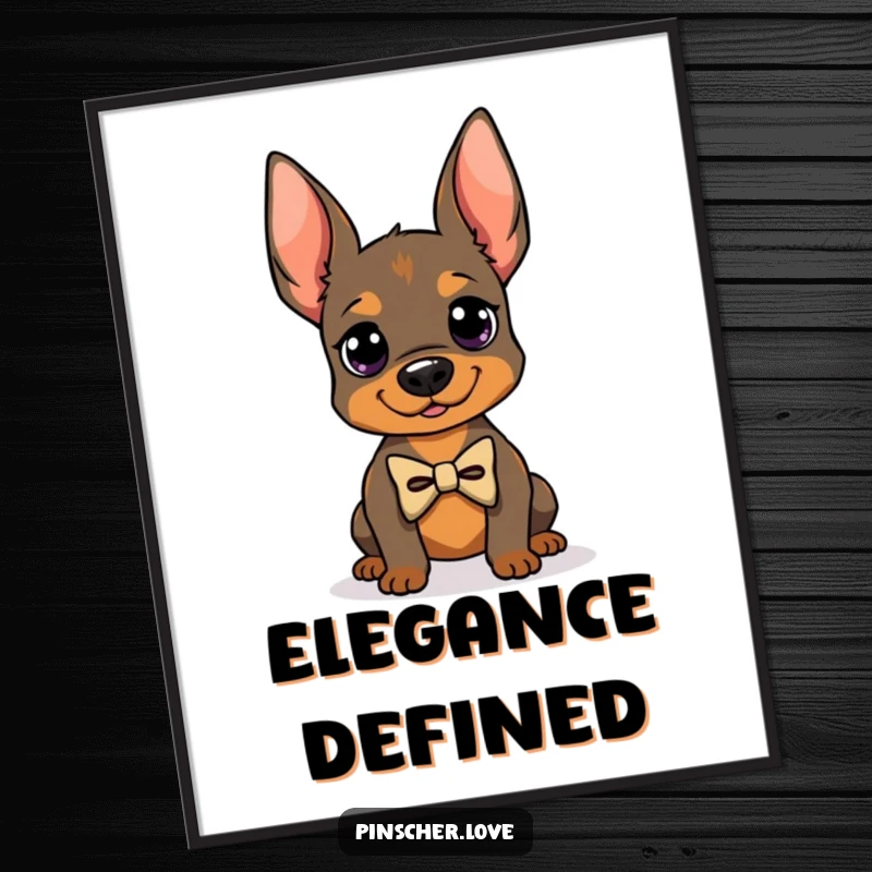 Funny digital art print of a Pinscher dog in a bowtie, posing proudly, high-resolution download, perfect funny gift for art lovers.