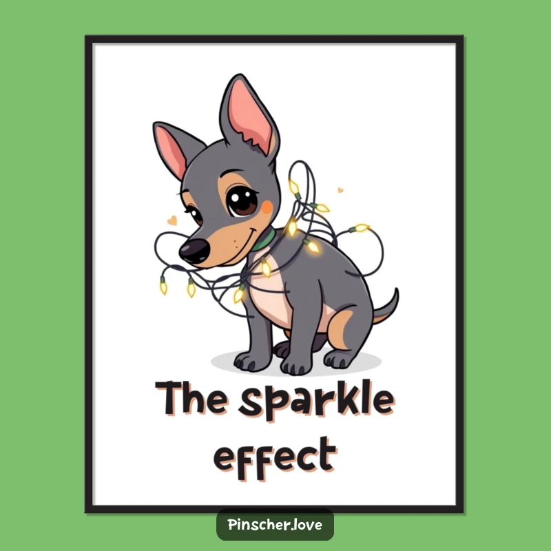 Funny Pinscher Digital Art: Fairy Light Tangles, Festive Instant Gift