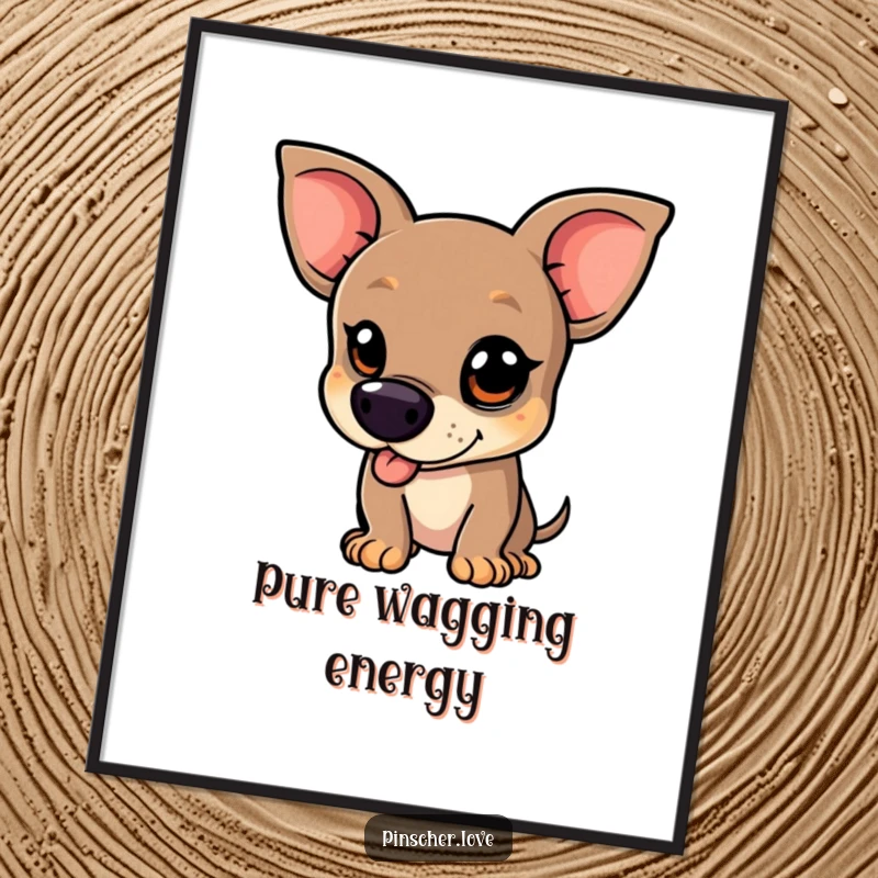 Funny Pinscher Digital Art Print - A humorous illustration of a mischievous pinscher dog wagging its tail vigorously, ready to adorn any digital display.