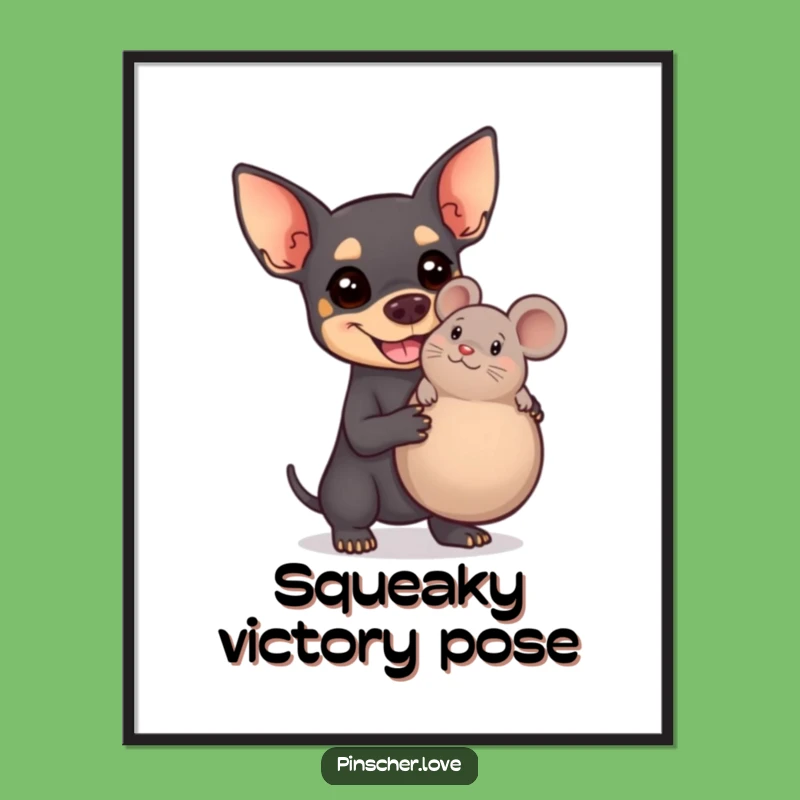 Funny Pinscher Digital Art - Smiling Dog with Giant Squeaky Mouse - Instant Humor Gift