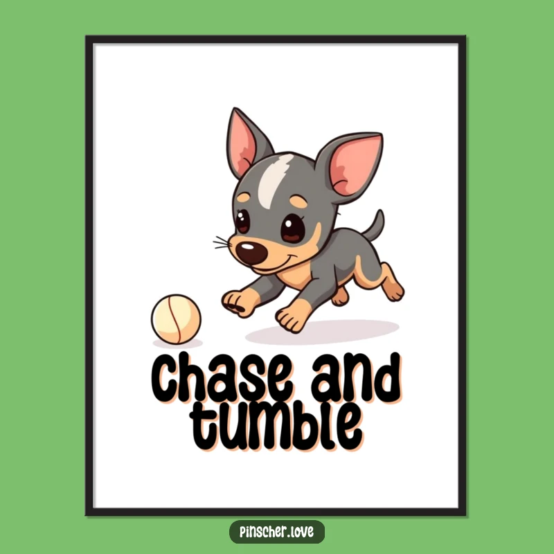 Funny Pinscher Digital Art: Tripping Dog Chase - Instant Download Gift