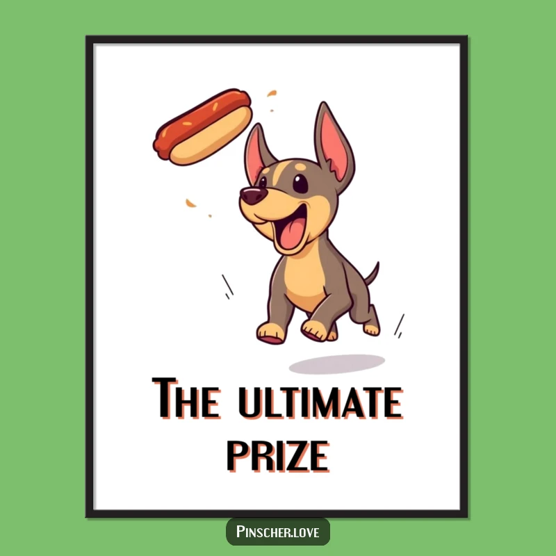 Funny Pinscher Hotdog Chase Digital Art - Instant Hilarious Dog Decor Gift