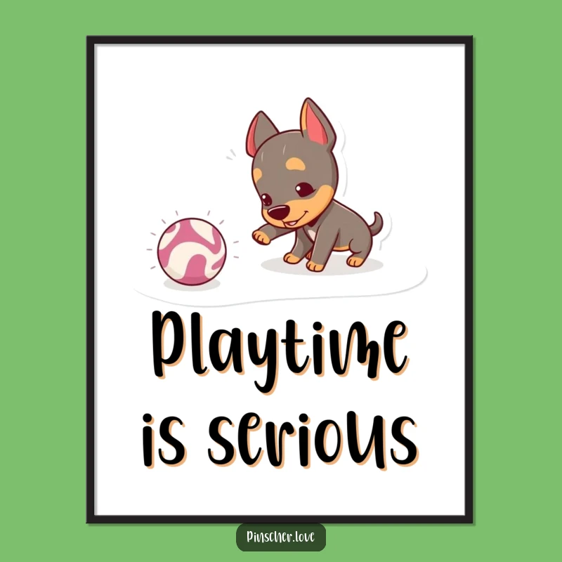 Funny Pinscher Nudging Ball Digital Art: Instant Action for Your Walls