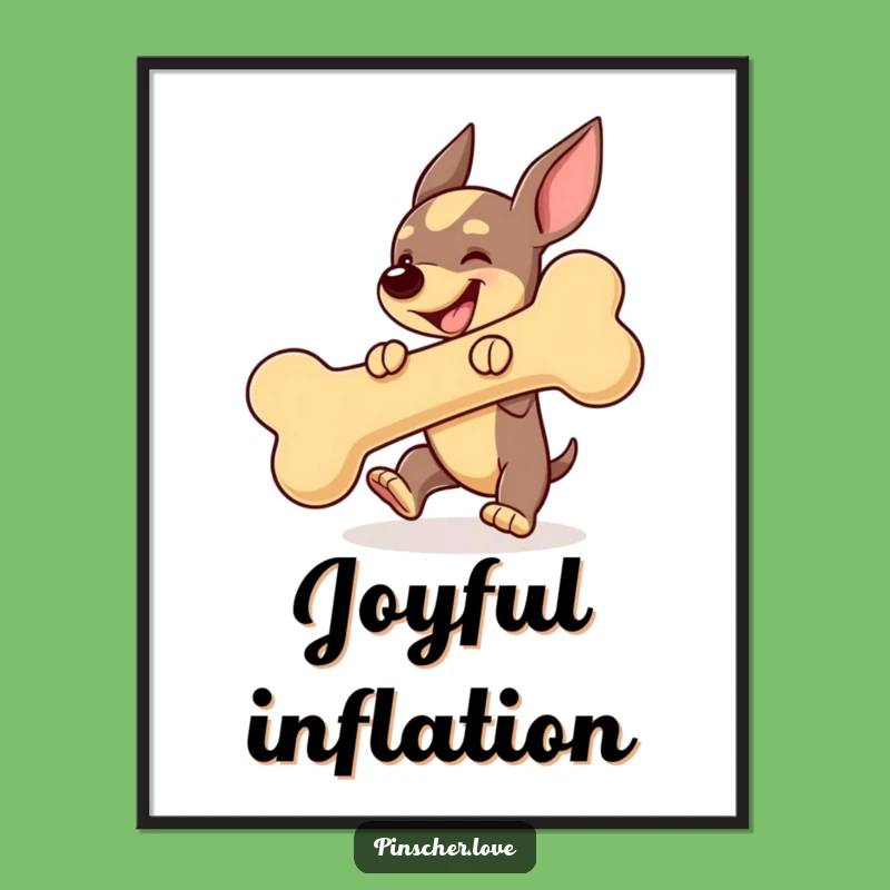 Funny Pinscher Bouncing Bone Digital Art - Instant Playful Dog Decor Gift