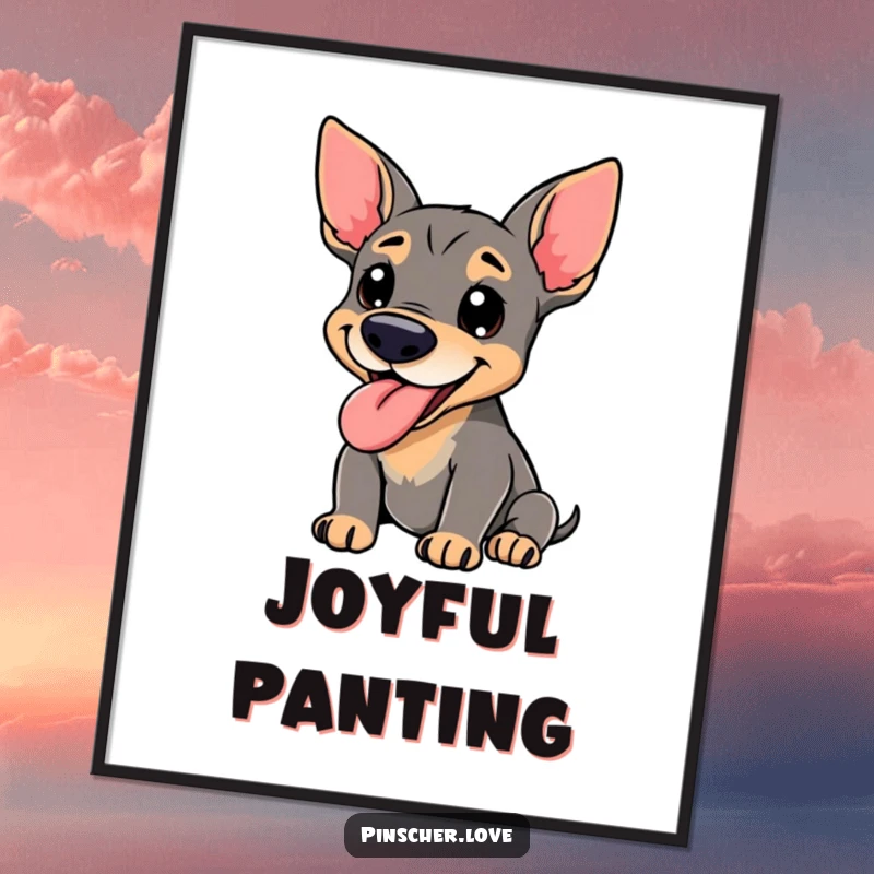 Funny Pinscher Digital Art Print - A humorous illustration of a happy pinscher dog panting with its tongue lolling out, ready to adorn any digital display.