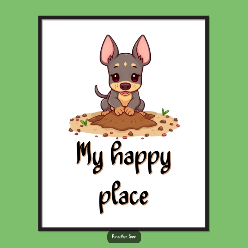 Funny Pinscher Digital Art - Playful Digging Dog Print, Instant Gift
