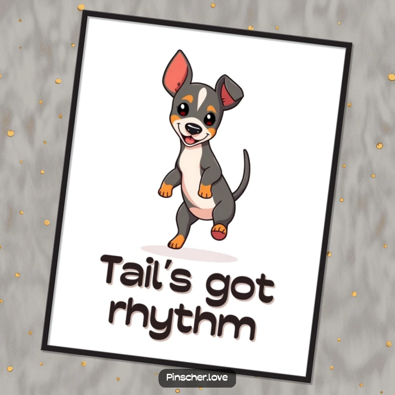 Funny Spinning Pinscher Digital Art Print of a dog hilariously spinning, perfect for immediate humorous wall decor.