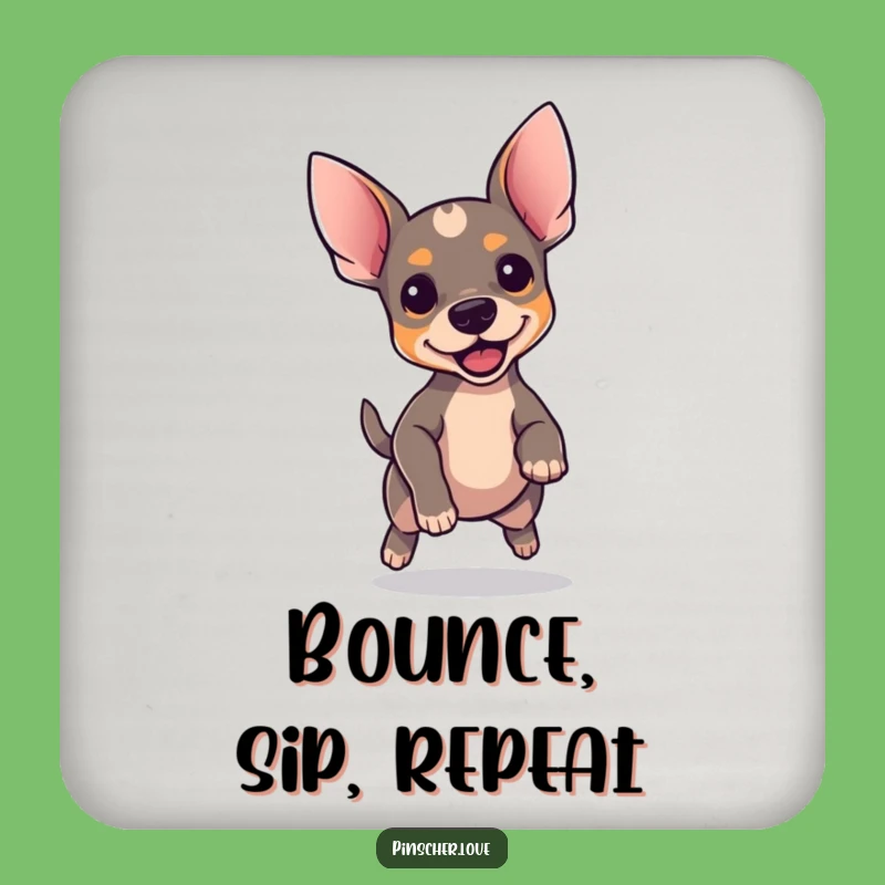 Funny Pinscher Coaster Set: Perky Ears Dog Bouncing - Protect Surfaces Gift