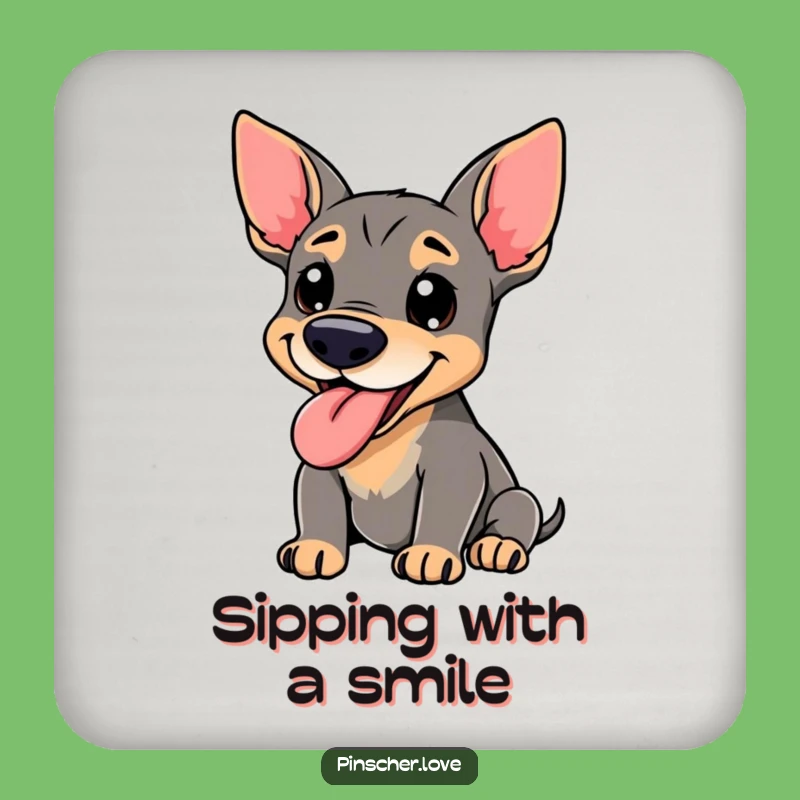 Funny Pinscher Coaster - Protect Surfaces Happy Panting Dog, Cute Gift